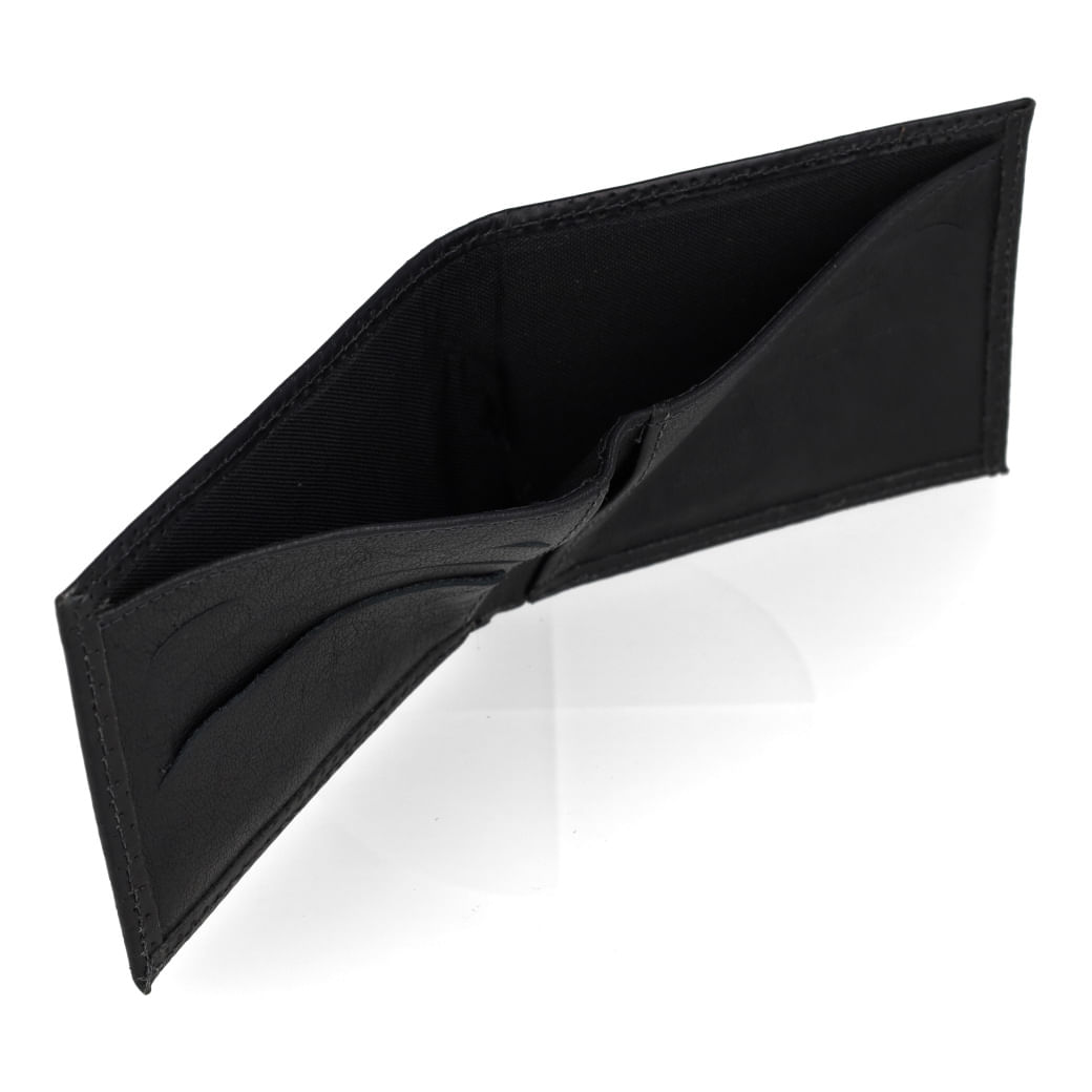 Carteira masculina Constantino preta aberta mostrando compartimentos internos